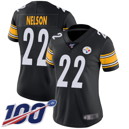 Women Pittsburgh Steelers Football #22 Limited Black Steven Nelson Home 100th Season Vapor Untouchable Nike NFL Jersey->women nfl jersey->Women Jersey